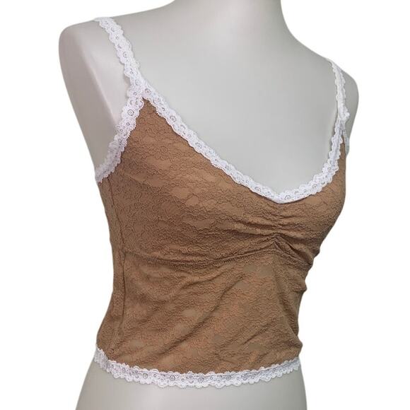 New American Eagle Womens Small Tan Vintage Lace Cami Bra Adustable Straps - Picture 1 of 6